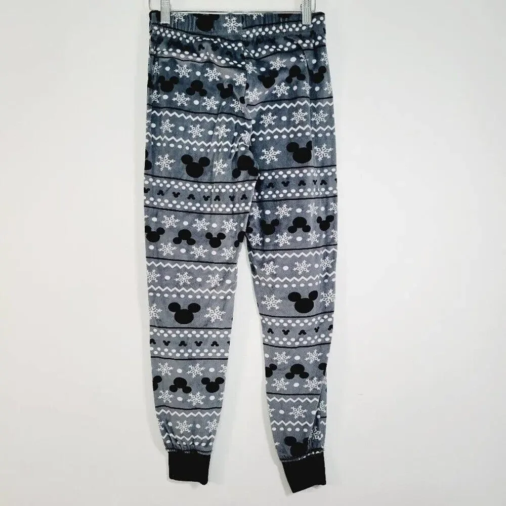 Disney Womens Mickey Mouse Snowflake Fleece Pajama Set Size X-Small Grey Black - Picture 5 of 16
